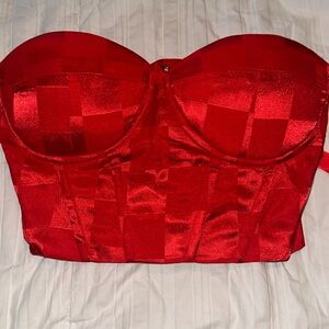Bright red checkered, print corset crop top